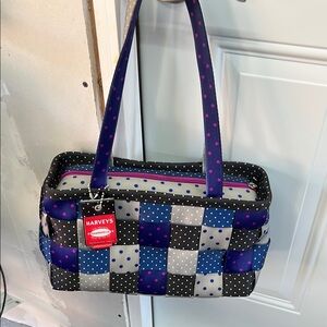 Harveys Black and Blue Shoulder Bag with Patchwork Design